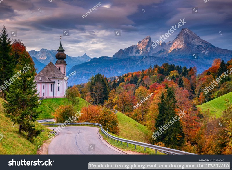 Tranh dán tường phong cảnh con đường mùa thu T321-216